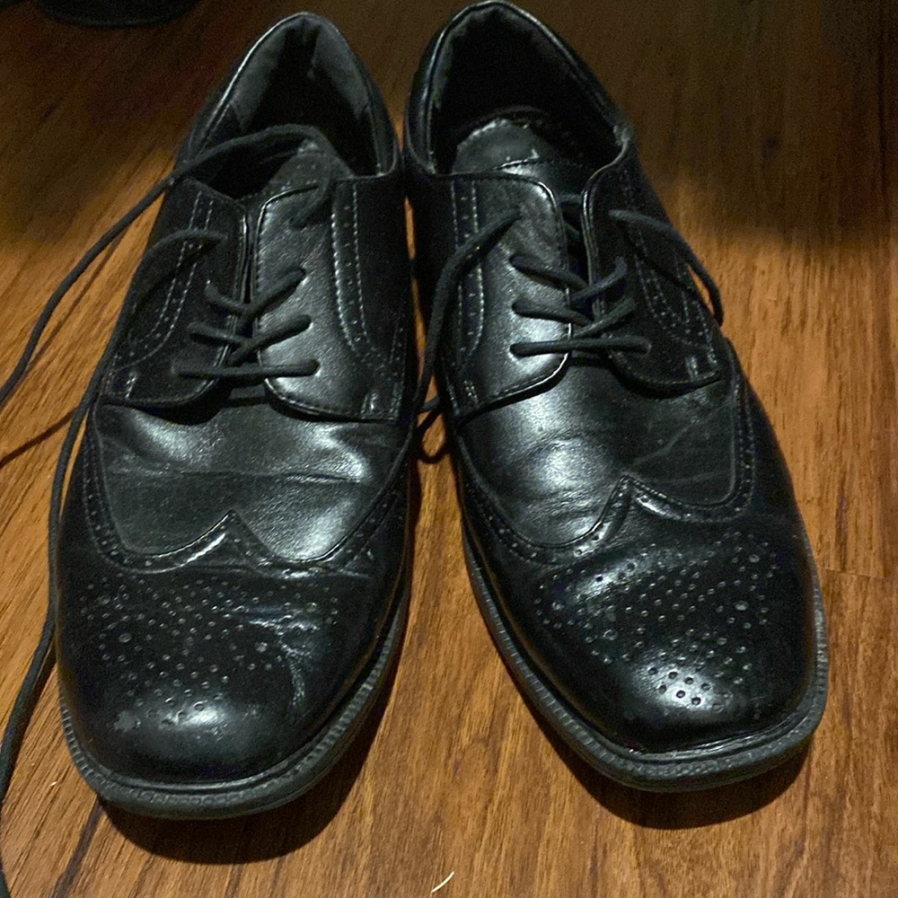 Thom Mcan Signature Kingtip Wingtip Black Dress Shoes Size 10